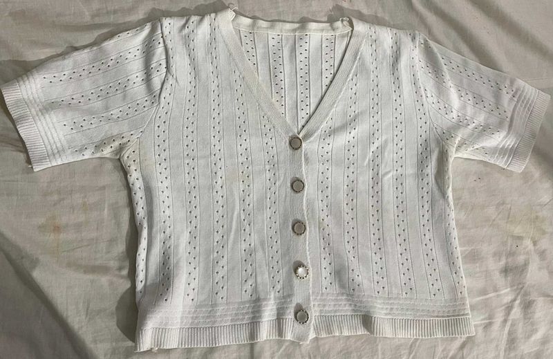 White Button-Up Cardigan Top