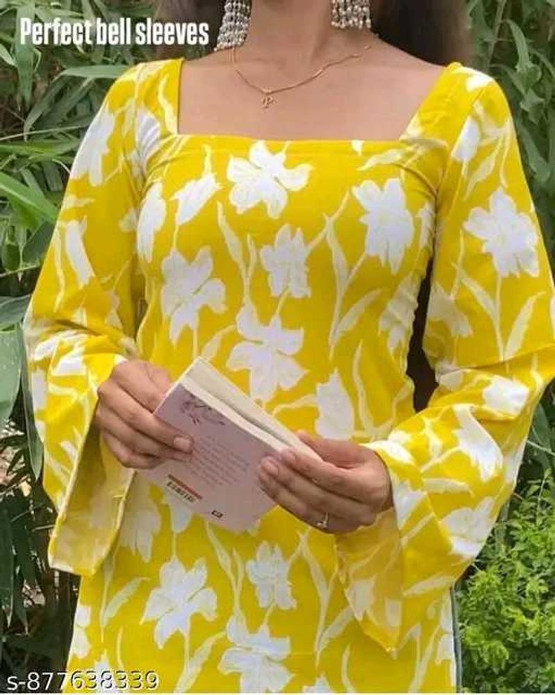 Vibrant Floral Print Kurta with Bell Sleeves