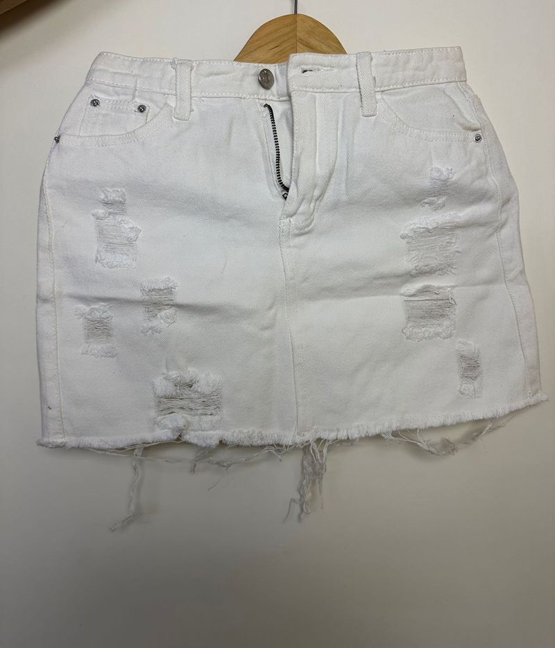 White Ripped Denim Mini Skirt