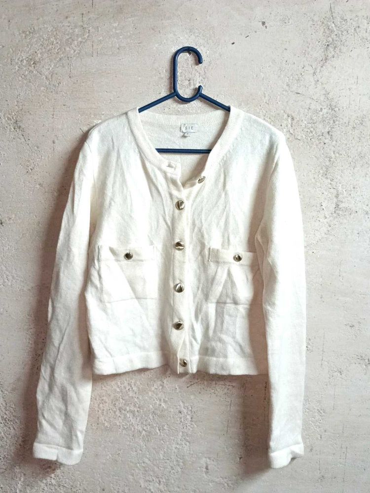 Classic White Button-Up Cardigan Cropped