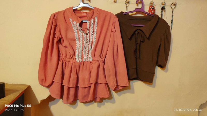 Cute Peplum Blouse &amp; Brown Top Set, 2 to