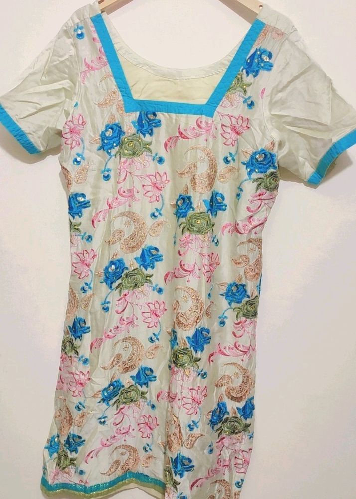 Off White Blue Pink Flower Print Suit