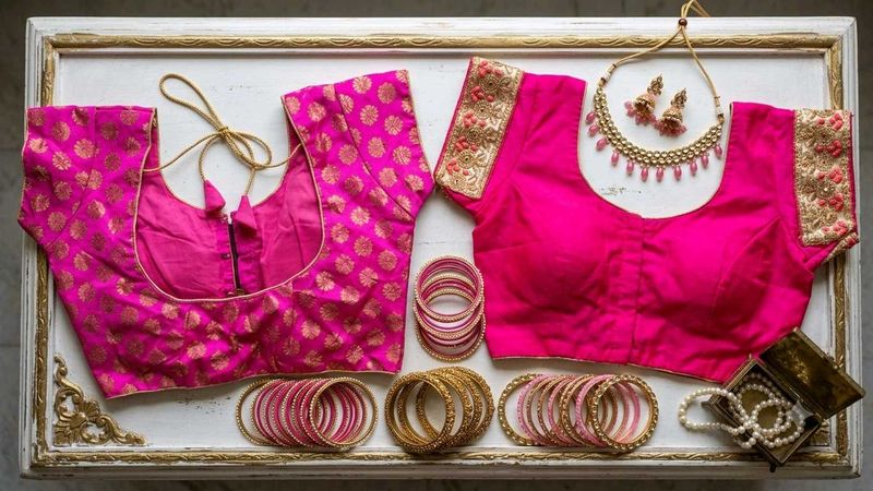 Vibrant Pink Brocade Blouse Set