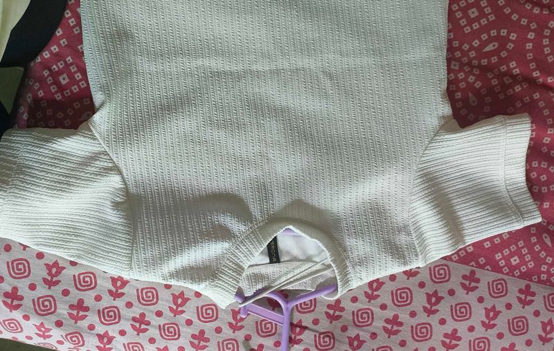 White Textured Short Sleeve Top