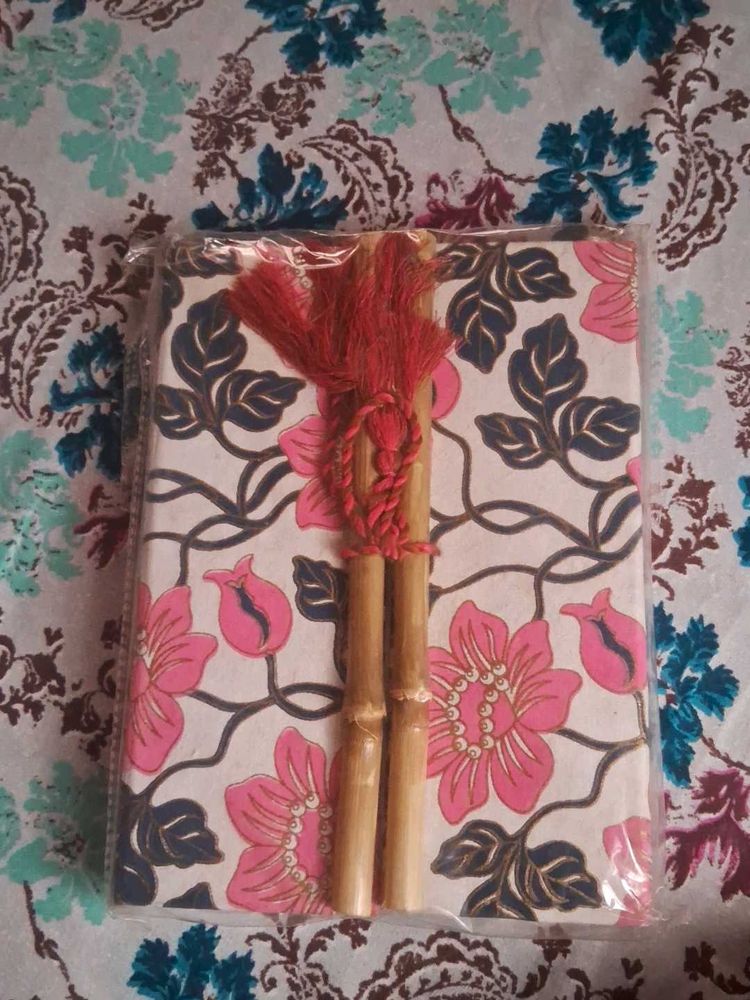 Floral Notebook with Bamboo Pen Set