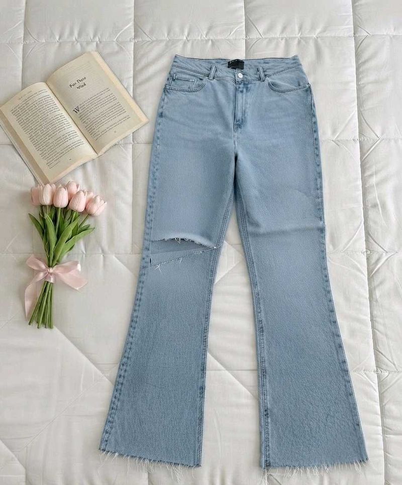 Light Wash Distressed Flare Jeans