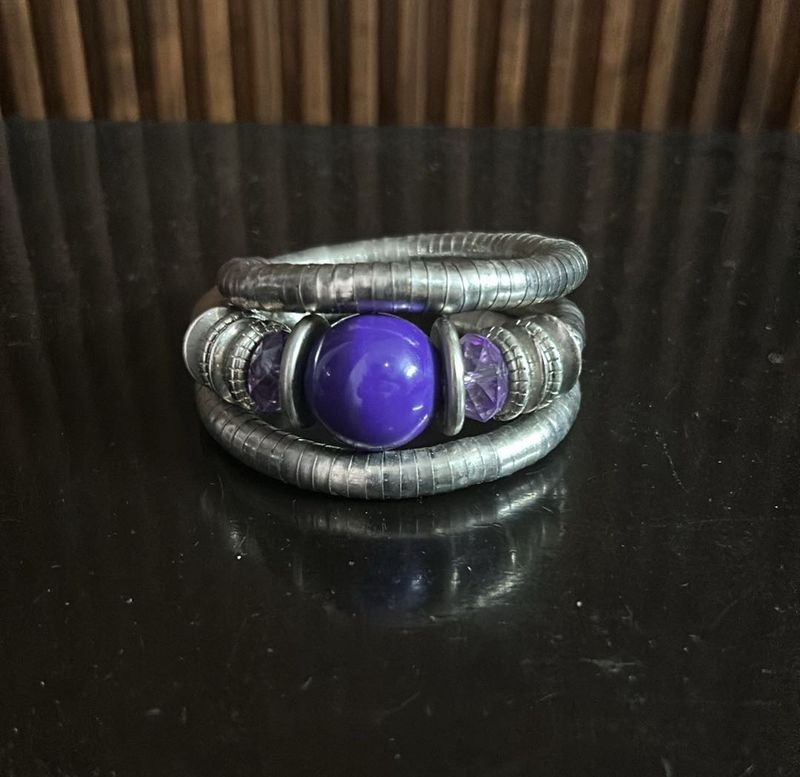Purple Bead Silver Coil Bracelet