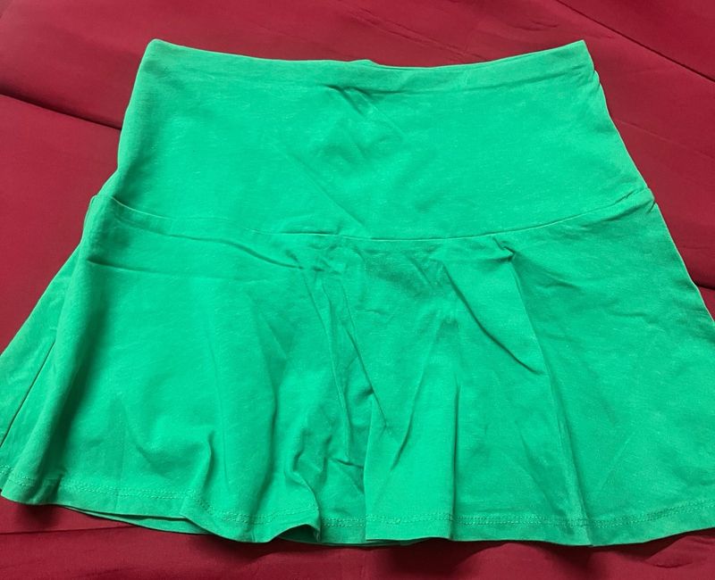 Green Pleated Mini Skirt