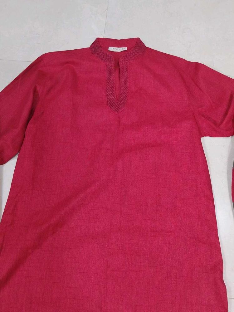 Red Kurta with Mandarin Collar