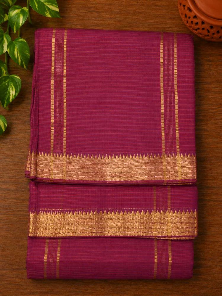 Magenta Mangalgiri Saree with Golden Borde