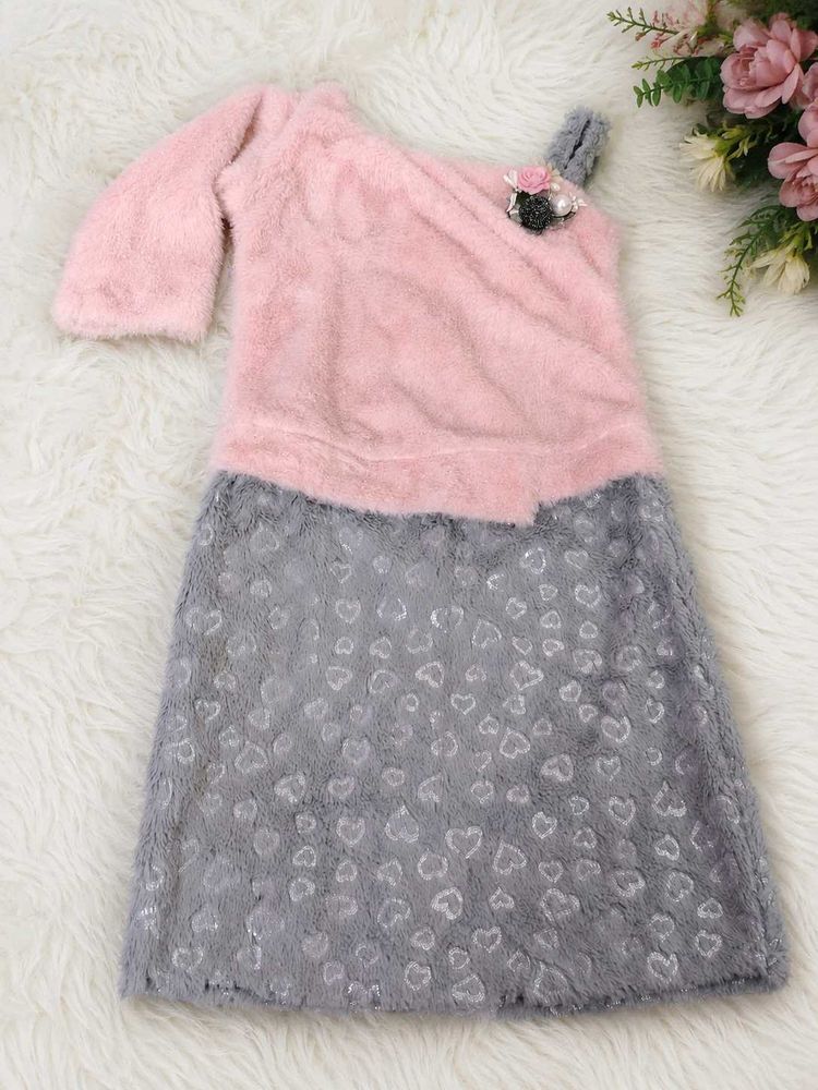 Pink &amp; Grey Heart Dress Material