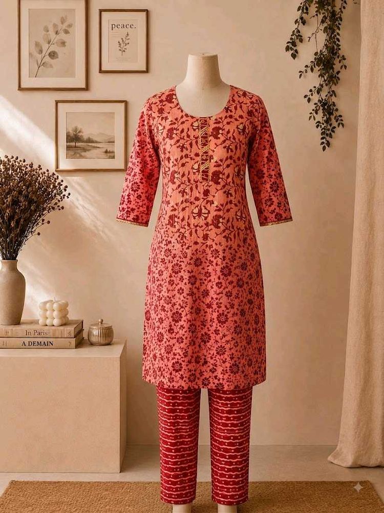 Pink Floral Kurta Set