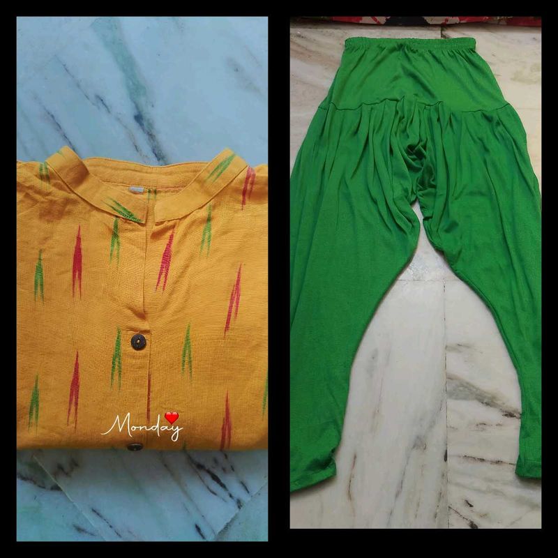 🌼☘️Ikkat Kurta with Green Patiyala