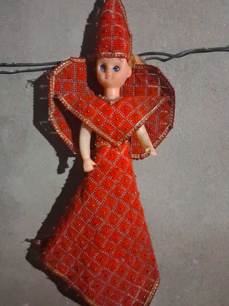 Vintage Doll in Red Traditional Outfit