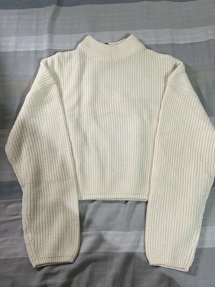 Cream Mock Neck Chunky Knit Sweater