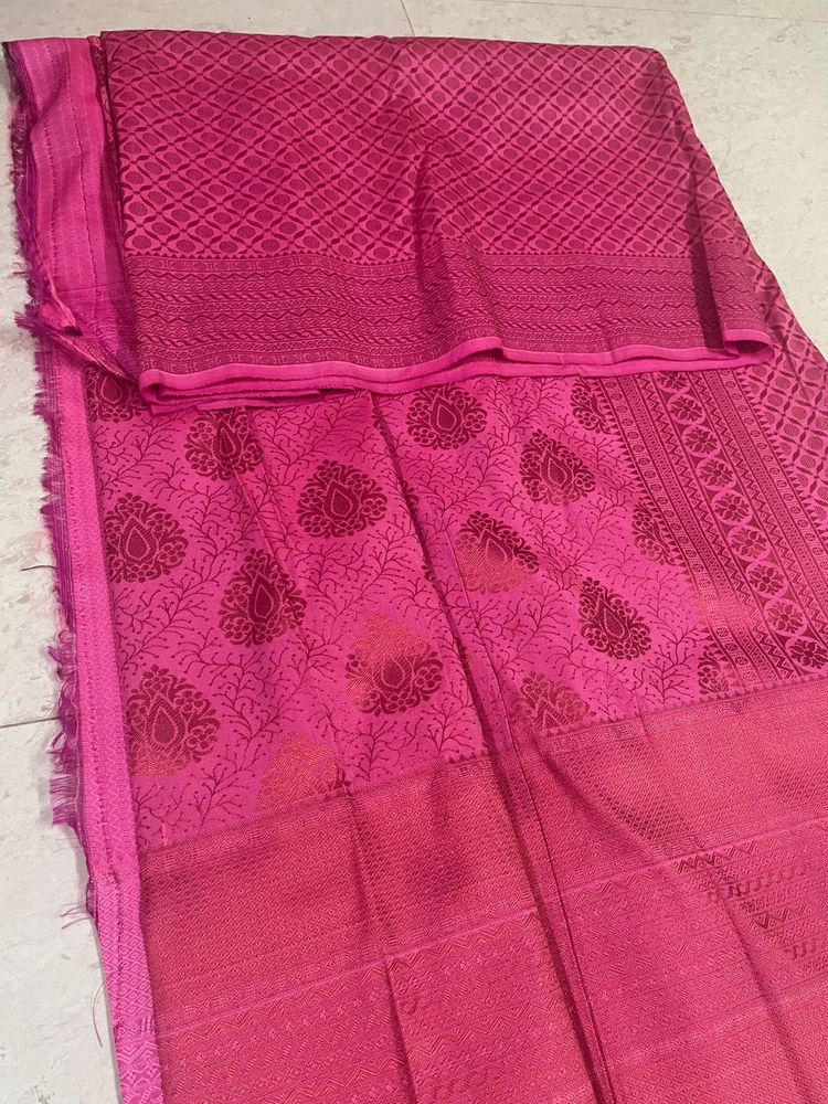 Semi Silk Banarasi Saree Pink Colour