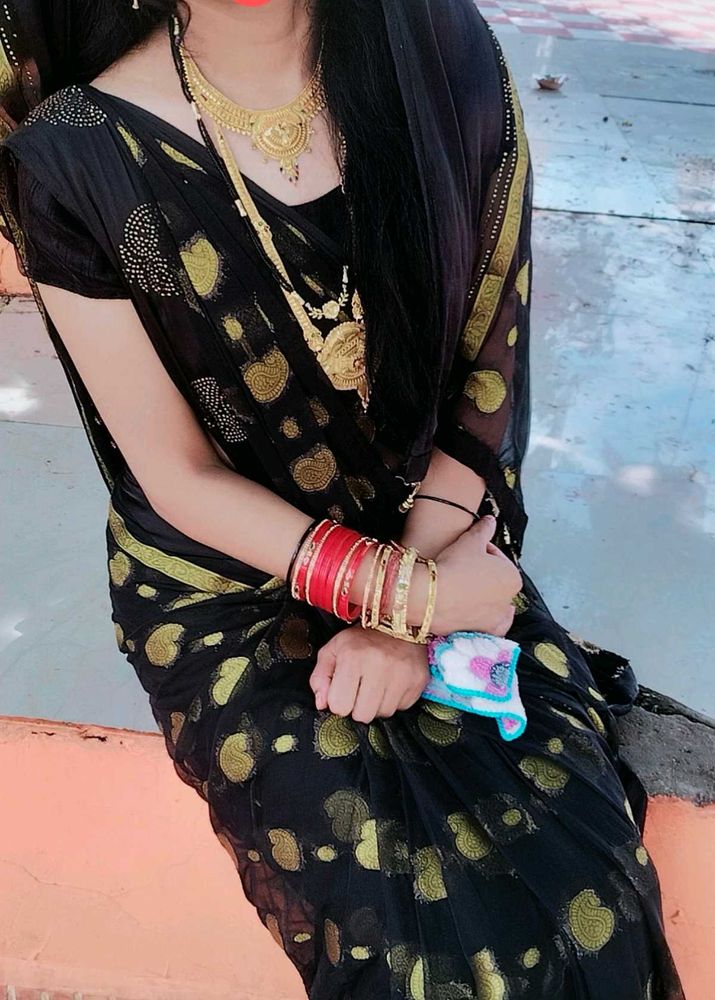 Elegant Black &amp; Gold Saree