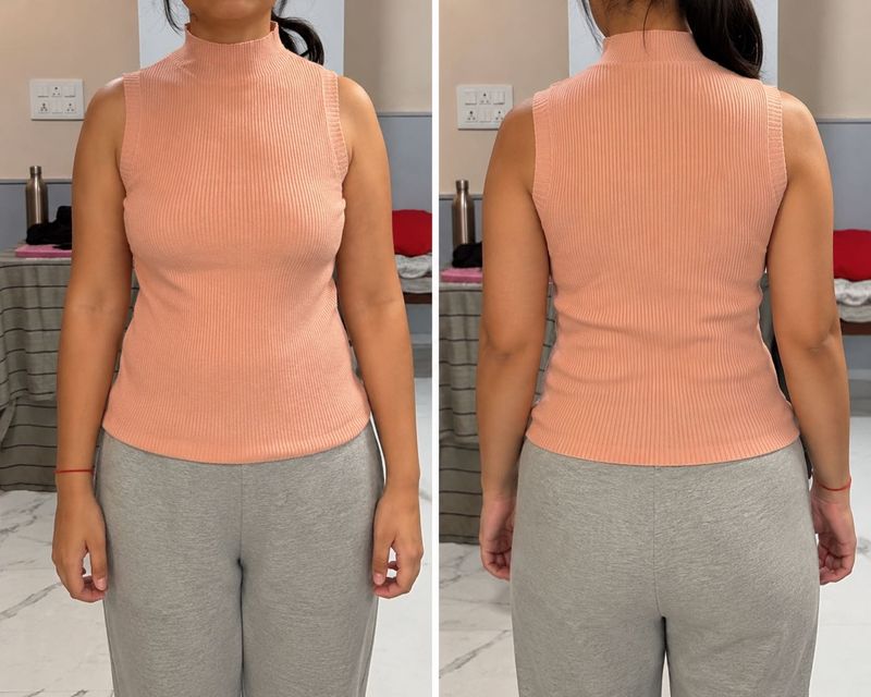 S sizePeach Ribbed Mock Neck Sleeveless Top