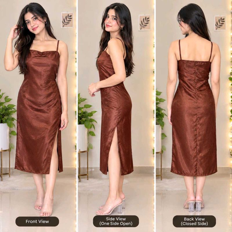 Satin Midi Dress with High Slit