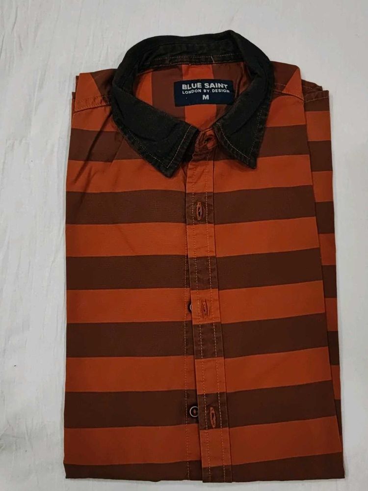 Blue Saint Orange Striped Casual Shirt