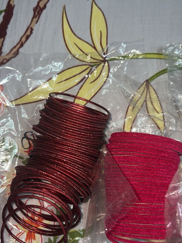 Sparkling Red &amp; Maroon Bangles Set 2 hair band fre
