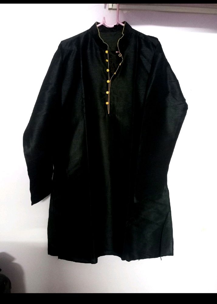 MEN'S Black Cotton Silk KURTA PAJAMA SET