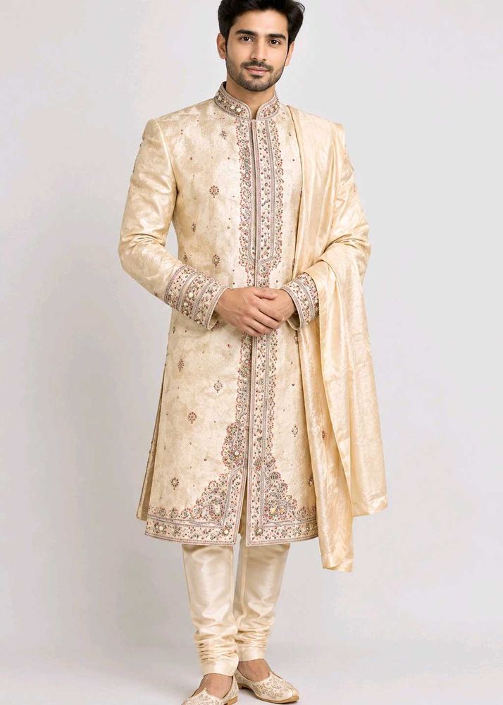 Men's Beige Sherwani Set