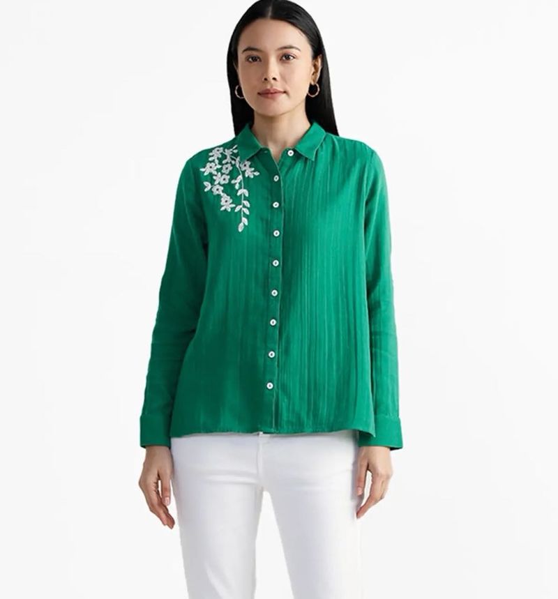 Westside Muslin Embroidered Green shirt