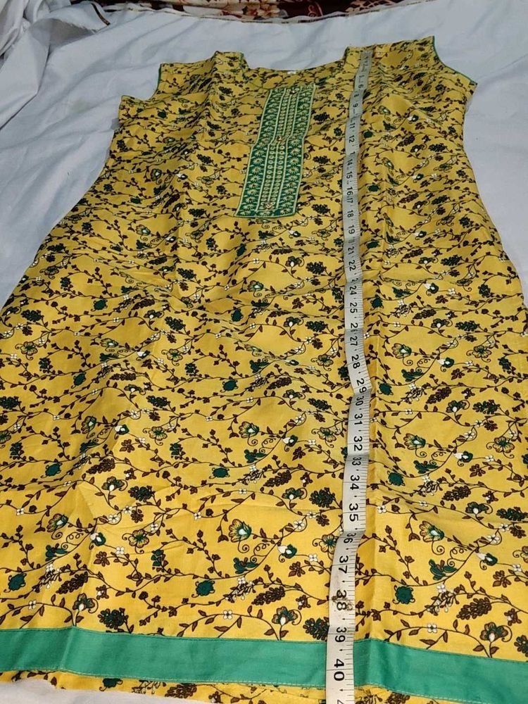 Yellow Kurta with Green Print