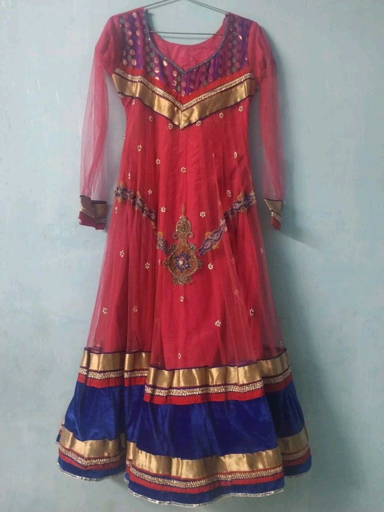 Stunning Red &amp; Blue Embroidered gown