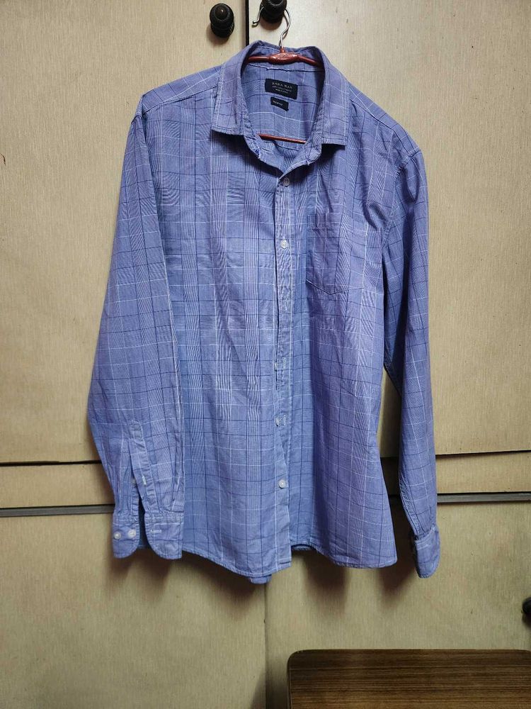 Men's Blue Plaid Dress Shirt