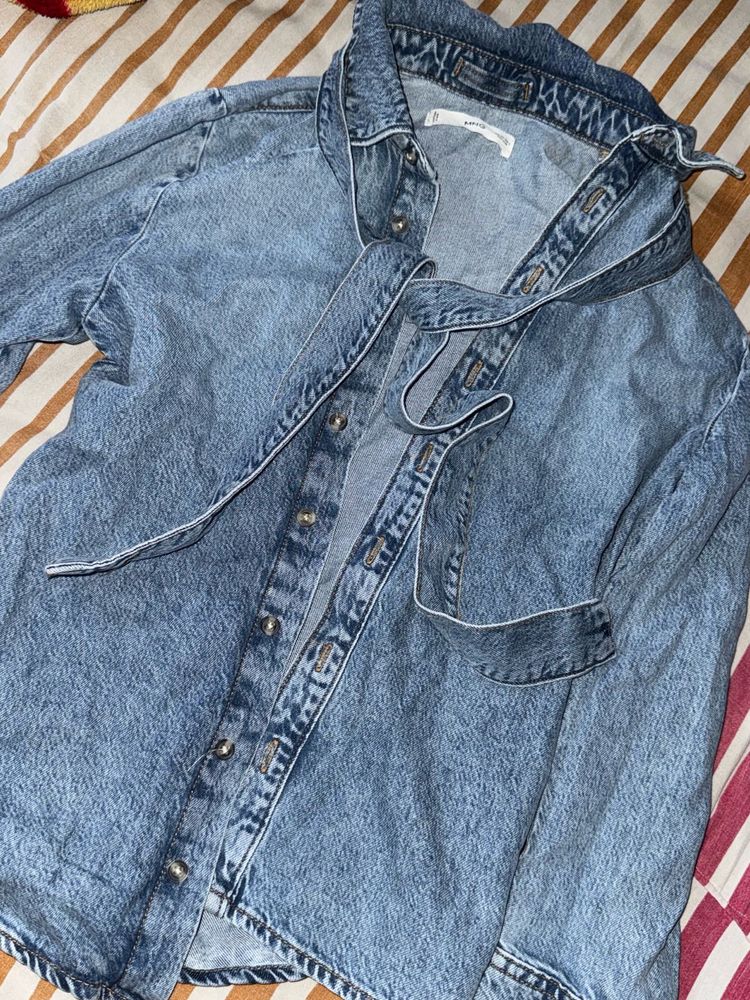 MANGO DENIM TIE SHIRT