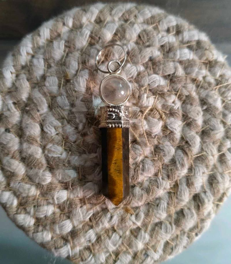 TIGEREYE GEMSTONE CRYSTAL PENCIL PENDANT