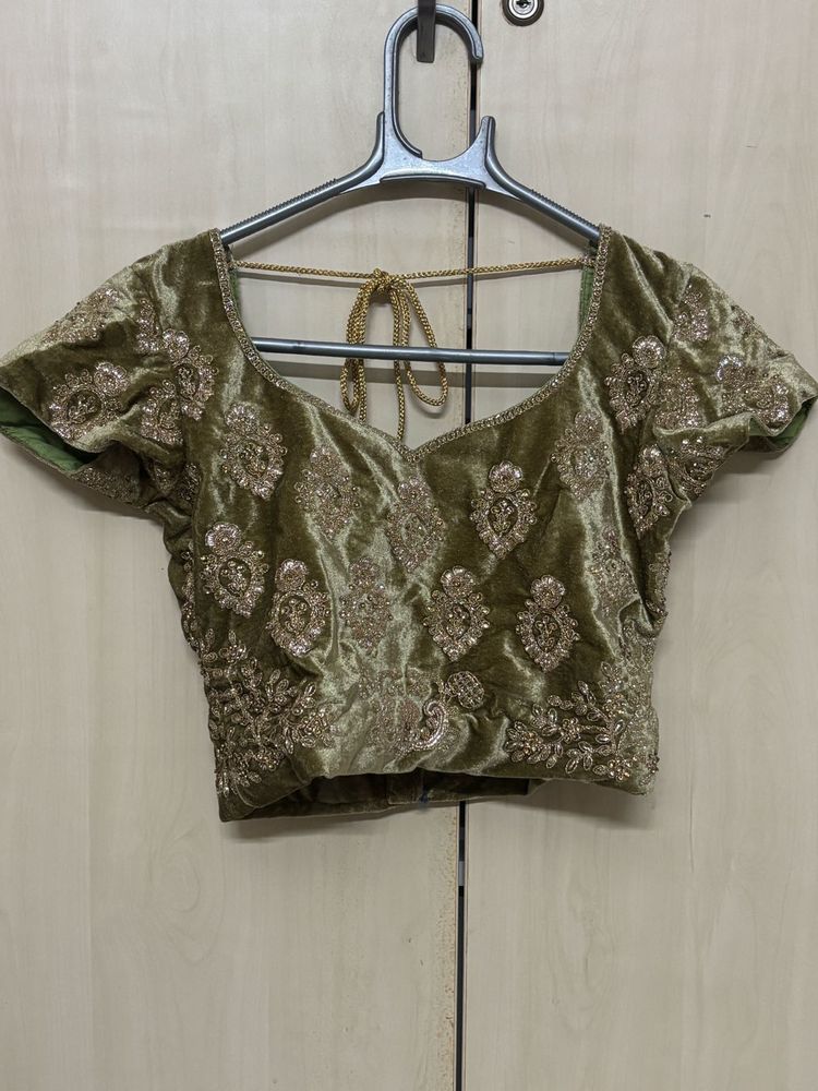 Embroidered olive velvet lehenga