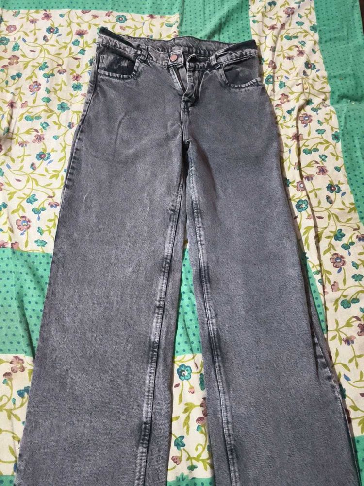 Grey Wash Wide Leg Jeans