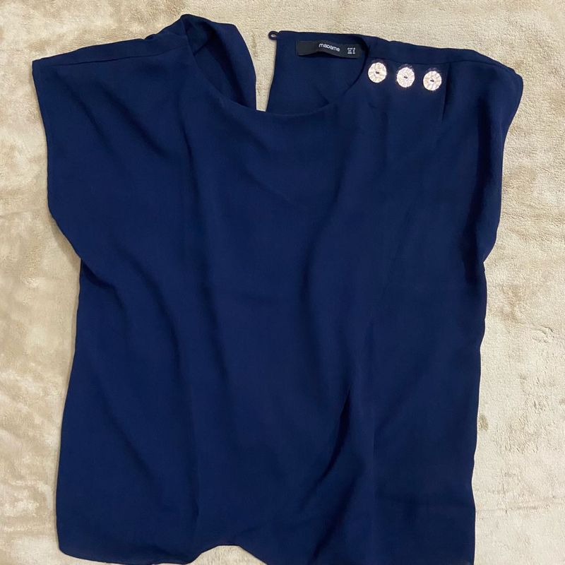Chic Navy Blue Top with Button Detail