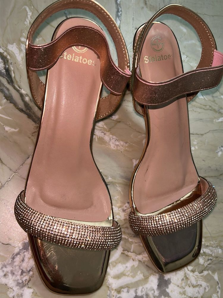 Sparkling Rose Gold Block Heels