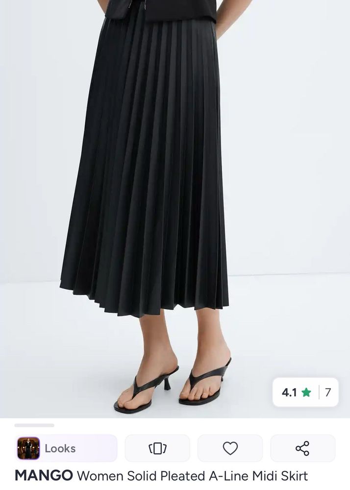 Black Pleated Midi Skirt