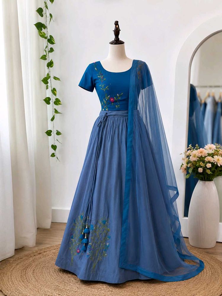 Blue Embroidered Lehenga Choli Set