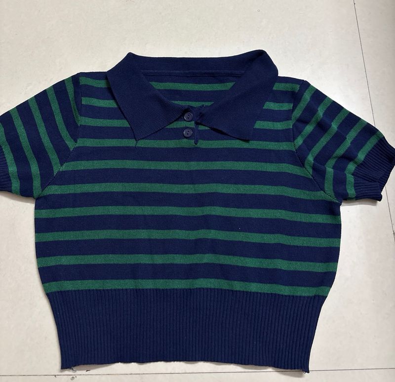 Striped Polo crop tshirt