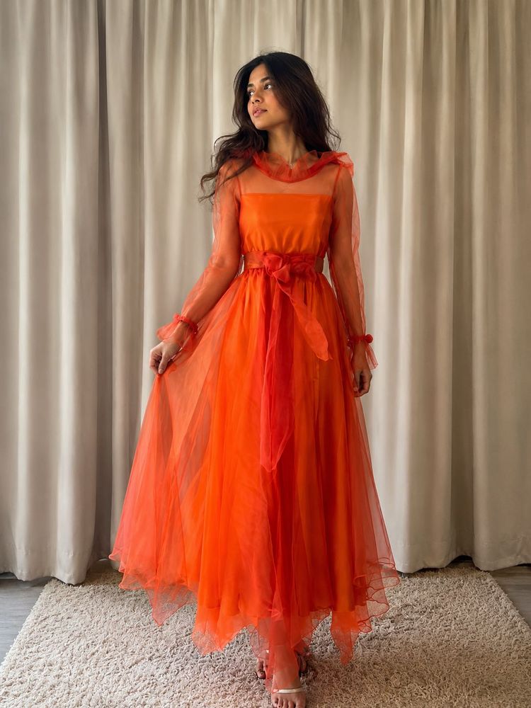 Stunning Orange Tulle Maxi Dress