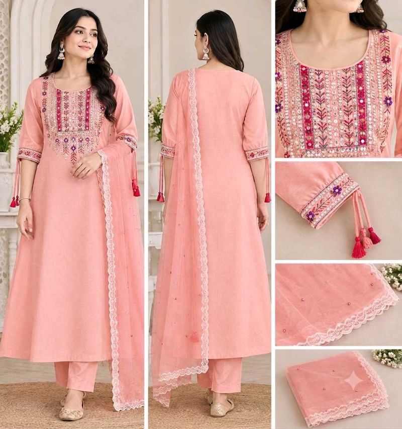 Elegant Peach Embroidered Kurta Set