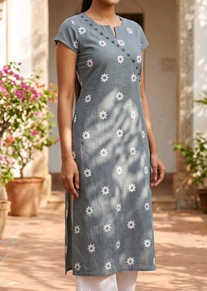 Grey Kurta with White Floral Print