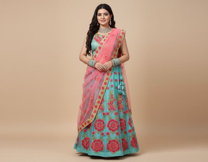 Sky Color Lehnga#khadi Lehnga