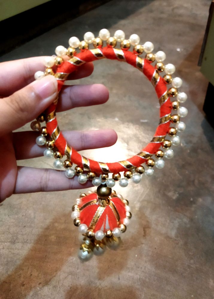 Rakhi. Pearl Bangle. White Pearl Bangle.  Orange And White Bangle.