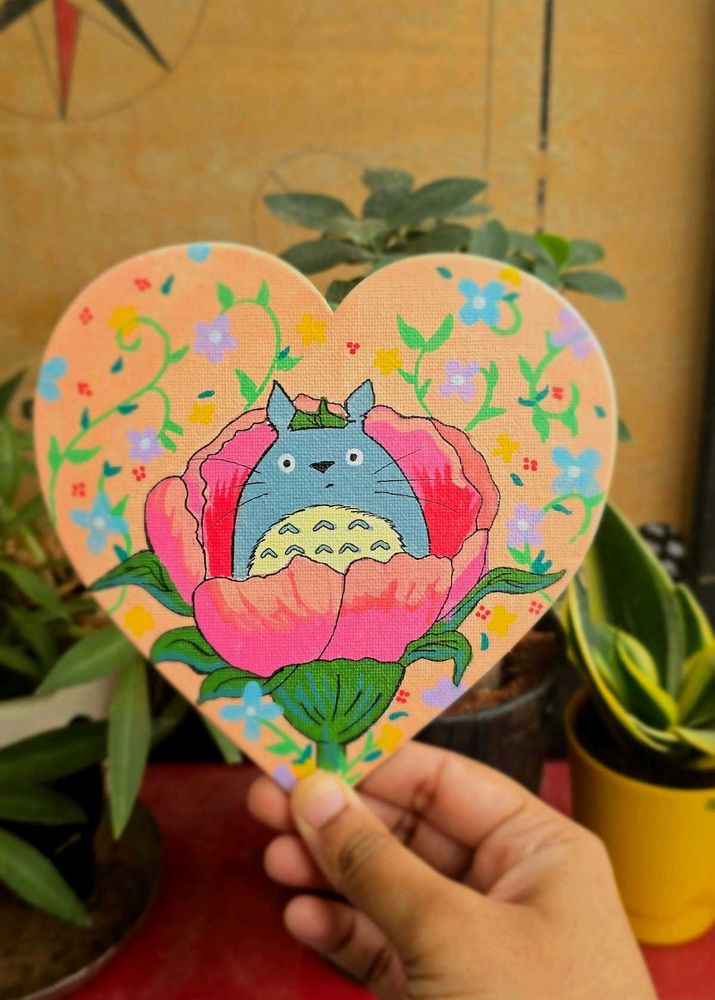 Handmade Totoro Heart Shaped Painting