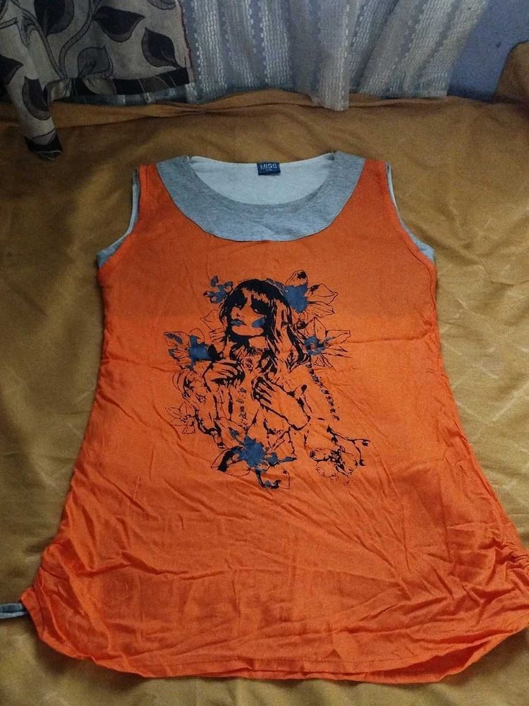 Orange Graphic Print Tunic Top
