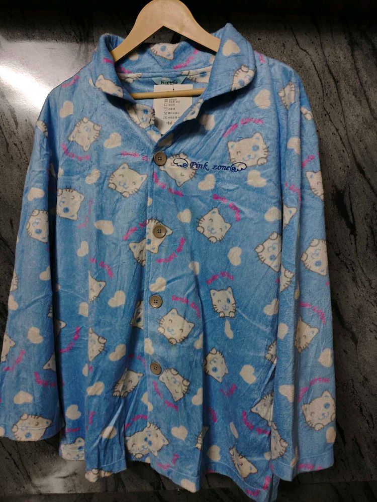 Cute Blue Kitty Pajama Top