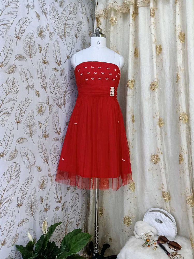 Stunning Red Strapless Ethnic Gown