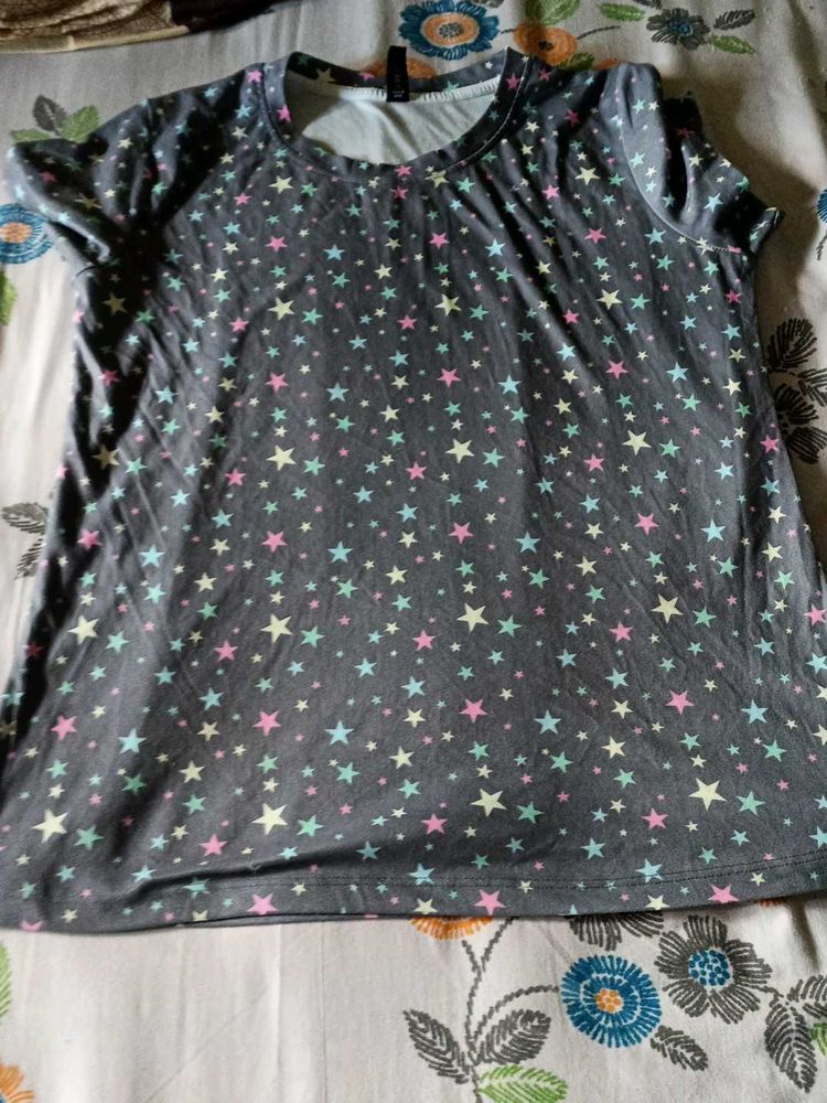 Grey Star Print T-Shirt